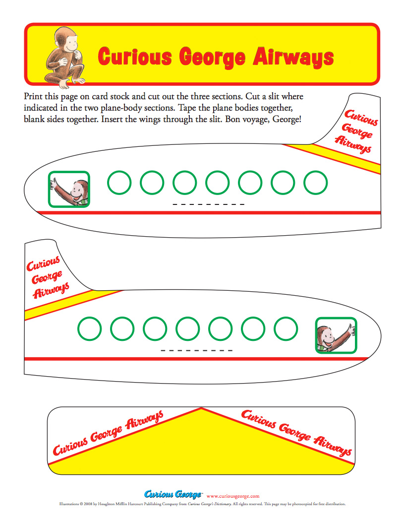 Curious George Paper Airplane Printable